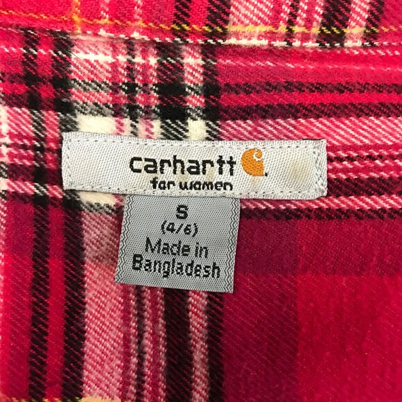 Carhartt Womens Red Multi Plaid Flannel Long Sleeve Button Front Top Size S - Picture 5 of 8